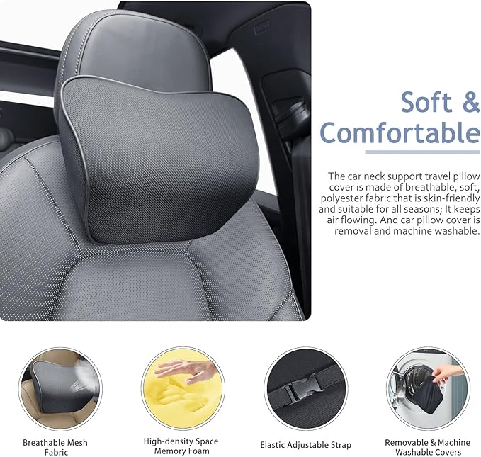 Car Neck Pillow for Driving, Soft Car Neck Pillow Memory Foam Neck Support Pillow, Comfortable Ergonomic Design for Travel, Cervical Support and Neck Pain Relief (Black, 1Pcs)