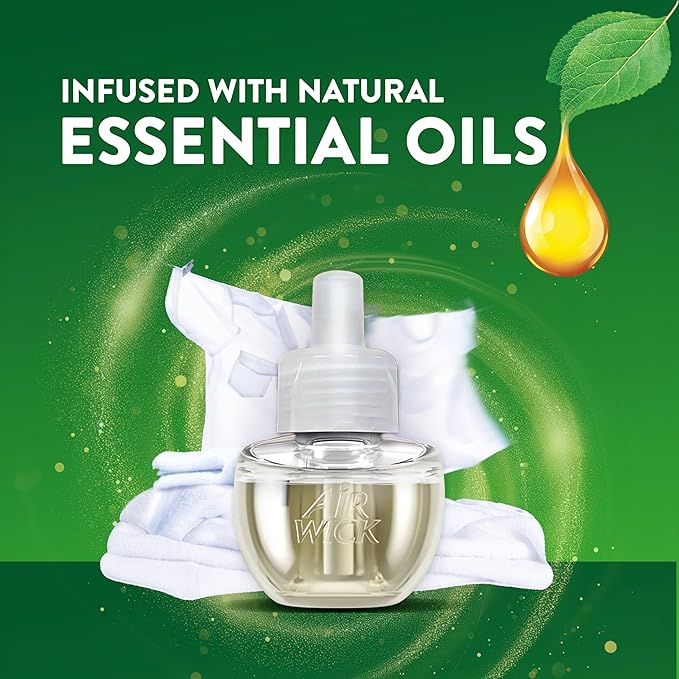 Air Wick Plug in Scented Oil Starter Kit, 2 Warmers + 6 Refills, Fresh Linen, Same Familiar Smell of Fresh Laundry, Eco Friendly, Essential Oils, Air Freshener