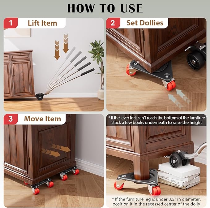 ONEON Furniture Mover Ultra Triangle with 6 Wheels – All-New Upgraded Heavy Item Moving Tool Double-Wheeled Tri-Dolly with Auxiliary Lifter, Full Carbon Steel Panels, Supports up to 1320 lbs