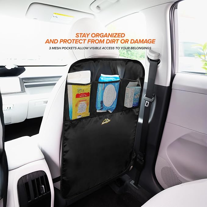 Armor All Car Backseat Kick Mat with Storage, Backseat Kick Protector for Kids with 3 Mesh Pockets, Protects from Kicks, Scratches, Scuffs, Spills, Stains, 3 Adjustable Straps for Easy Installation