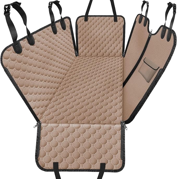 Mancro Back Seat Pet Cover for Dogs, 2025 Upgraded 600D Heavy Duty Waterproof & Scratch-Resistant Dog Hammock for Car, Car Cover for Dogs with Sedan, Trucks and SUVs, Standard, Khaki