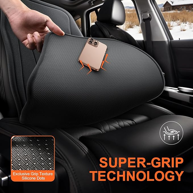 Universal Car Seat Cushion, Premium Comfort Velour Car Seat Covers for Front Seats with Anti-Slip Base - Fits Driver or Passenger in Cars, Trucks, SUVs, and Vans, 1 Pack, Black