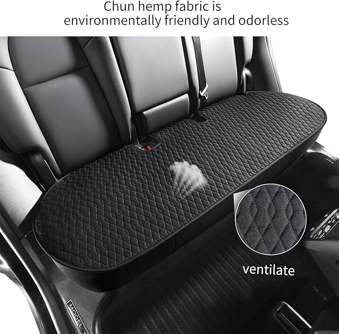 SanQing Car Seat Cover Luxury Linen Rear Seat Covers for Model 3 Car Seat Bottom,Heavy Duty Seat Cushion Protector Without Backrest (Black Rear, Model 3)