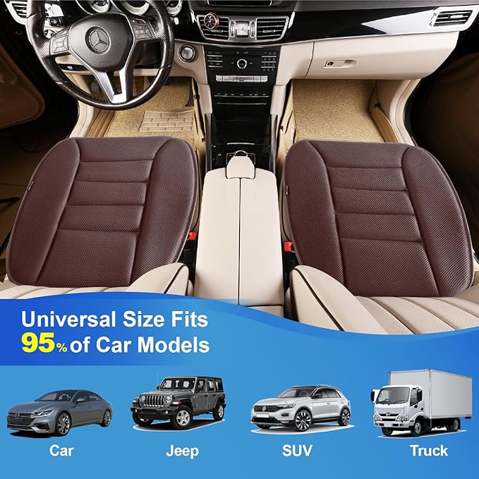 Premium Car Seat Cushion, Driver Cushion with Comfort Memory Foam & Non-Slip Rubber Bottom, Car Seat Pad Works with 95% of Vehicles and Office Chair or Home - 4D Brown