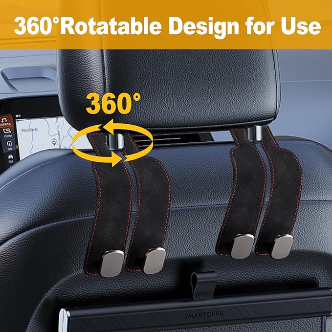 Car Purse Hook Purse Hook for Car Seats Headrest Car Seat Hooks,Heavy Duty Vehicle Organizer for Handbags, Groceries, Purses, Keep Car Tidy (Black, 4 Pack)