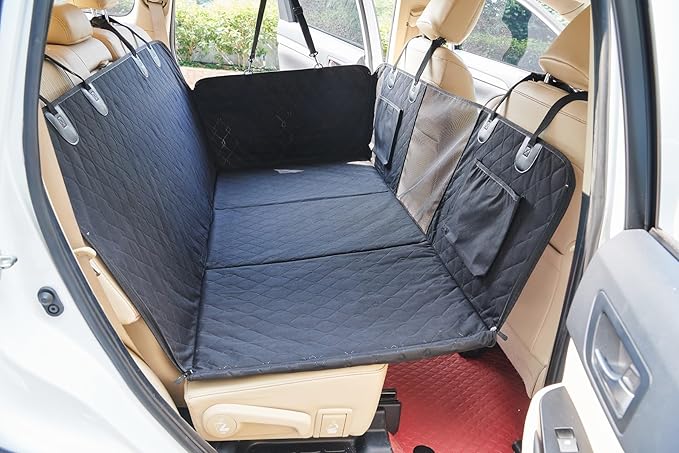 Back Seat Extender for Dogs Premium Waterproof Dog Seat Cover for Back Seat- Heavy-Duty Non-Slip Bench Protector Split Bench Access & Safety Leash Anchor Universal SUV/Truck/Car Fit