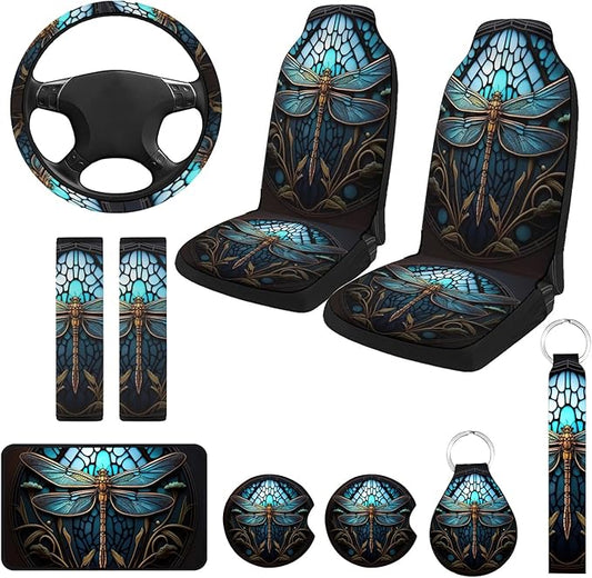 10 Pcs Dragonfly Universal Car Seat Covers Full Set, Breathable & Washable Car Seat Covers Full Sets, Fashionable Dragonfly Covers for Cars Interior, Universal Fit