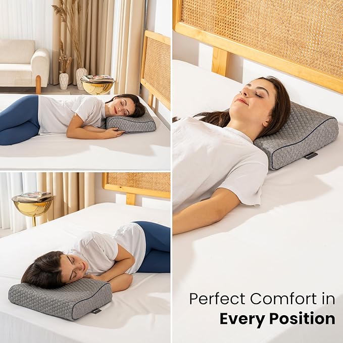 Memory Foam Travel Pillow with Washable Cover & Carry Bag – Compact, Soft & Breathable Neck Pillow for Airplane, Camping & Car (Gray- Without Spare Cover, 13.8x11.8x3.9/3.1 inches)