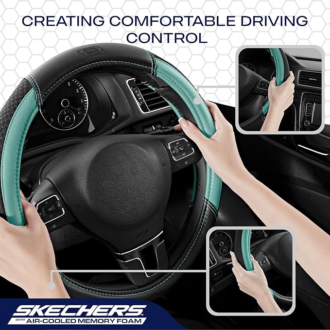 Skechers Air-Cooled Steering Wheel Cover,Air Cool Mesh Leather Car Steering Wheel Cover Universal Fit 14" 1/2-15" Car Wheel Protector for Men Women Fit Suvs,Vans,Sedans,Car,Trucks,Mint