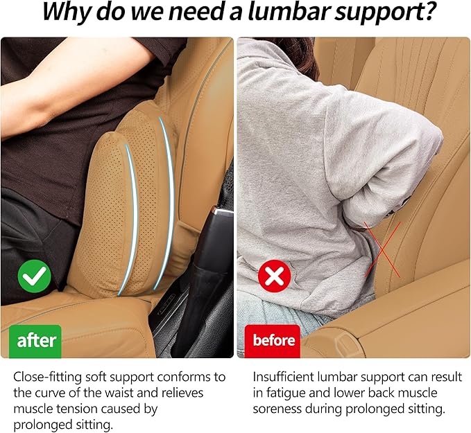 Lumbar Support Pillow for Car, Lower Back Pain Relief, Lumbar Support Pillow for Office Chair Back Support Lumbar Pillow for Car, Gaming, Office Chair (Light Brown)