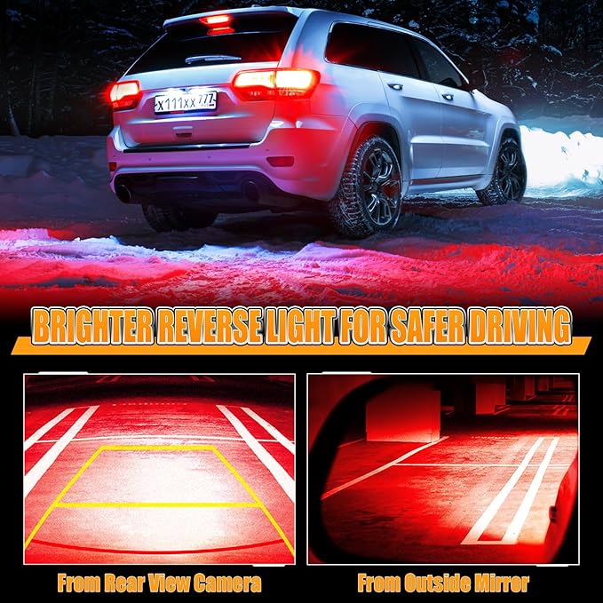 912 921 LED Bulb for Backup Reverse Lights, 2835 15-SMD Chipsets Error Free 300% Super Bright 906 922 W16W T15 LED Lights - (Pack of 2, Red)