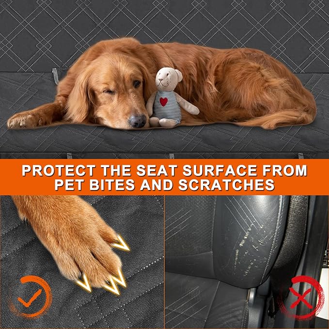 Dog Car Seat Cover Compatible with Full-Size Truck, Ford F150/250/350 Chevy Silverado Dodge Ram 1500 2500 3500, 600D Oxford Scratch Proof Nonslip Pickup Waterproof Pet Rear Bench Seat Cover