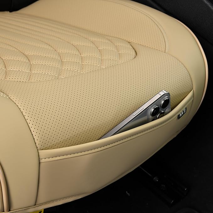 KAYI Car Seat Cover, Memory Foam Car Seat Cushion, Non-Slip Bottom Breathable Car Seat Cover, Relieve Tailbone Pain, Car Seat Protector, Suitable for 95% of Vehicles (Beige, 2 Pack)