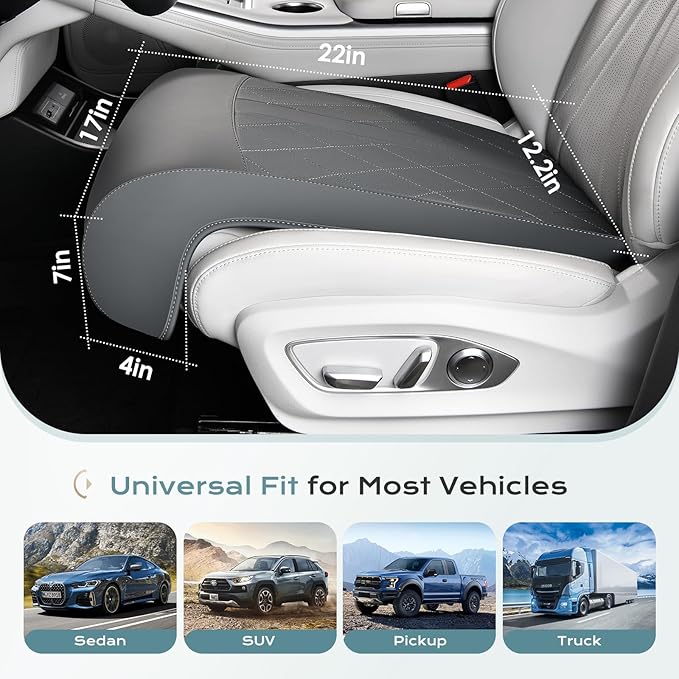 Coverado Car Seat Leg Support, Waterproof Leg Extender Cushion for Driver Seats, Leather Leg Rest Cushion for Long Driving, Universal Car Seat Cushions Fit for Most Vehicles (Gray)
