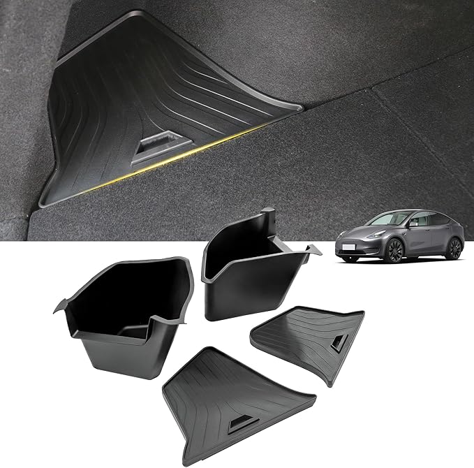 Tesla Model Y Trunk Storage Bins 2025 - Large Capacity TPE Trunk Organizer for Tesla Model Y Refresh, Exact-Fit Left & Right Car Trunk Organizer, Interior Modification Storage Boxes
