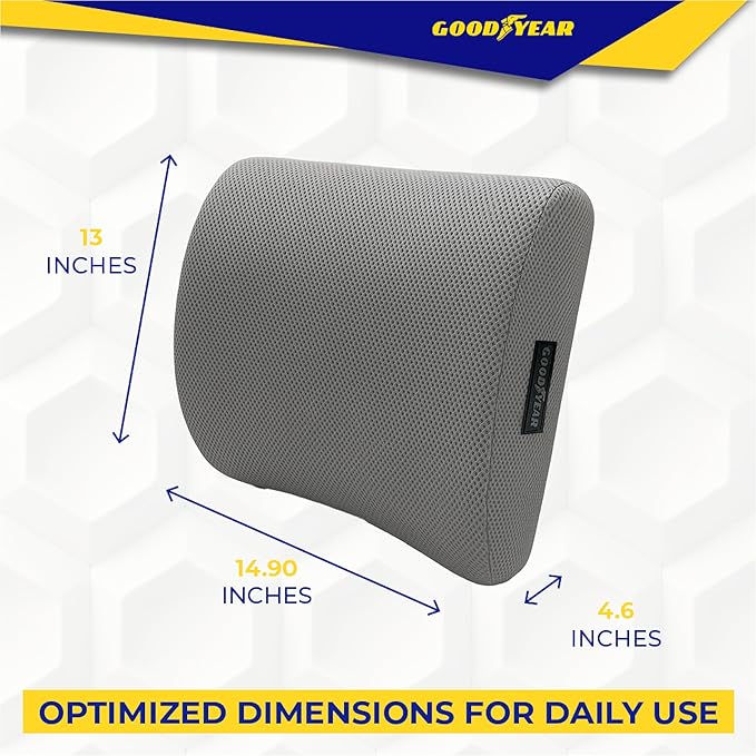 Goodyear Ergonomic Lumbar Support Pillow for Office Chair and Car Seat - Gel-Infused Back Support Lumbar Pillow, Premium Cushion Chair Support for Lower Back Pain Relief and Versatile Use - Grey