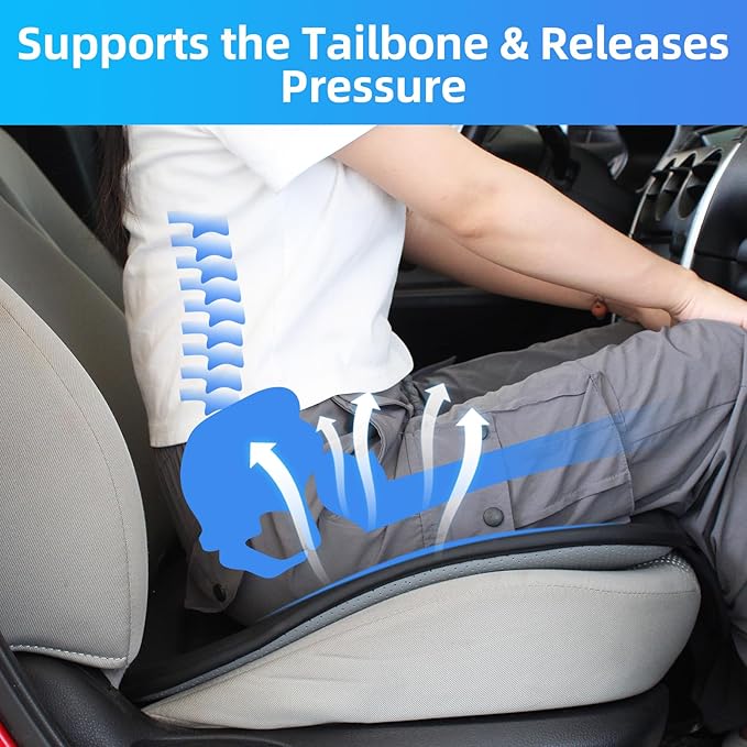 KAYI Car Seat Cushion, Comfort Memory Foam Car Cushions for Driving, Breathable Leather Surface with Anti Slip Rubber Bottom, Seat Cushion for Car and Office Chair (2 Pack, Beige)