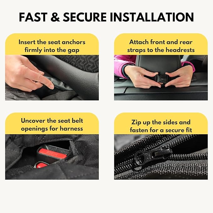 Dog Car Seat Cover for Back Seat with Hard Bottom, Waterproof Back Seat Extender, Upgraded Comfort Hammock, Anti-Scratch, Non-Slip, Easy to Clean, Supports up to 400lbs for Cars/SUVs/Small Truck