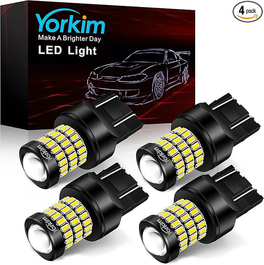 Yorkim 7440 LED Bulb White 7443 led reverse lights bulb with Projector 7441 W21W T20 led bulb Replacement Lamp for reverse lights backup lights blinker light turn signal lights tail lights, pack of 4