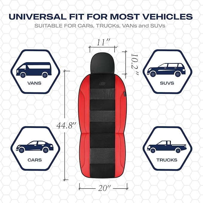 Skechers Men’s Seat Covers, Air-Cooled Memory Foam Car Seat Covers Front Seats, Airbag Compatible,Universal Fit for Most Cars, SUVs, Vans and Trucks,Red