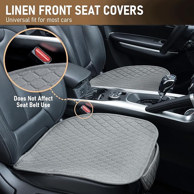 3 PCS Linen Car Seat Covers with Storage Pocket, Back Seat Covers Protectors with Non-Slip, Breathable Bench Seat Covers Universal Fit for SUVs, Cars, Trucks (Light Grey)