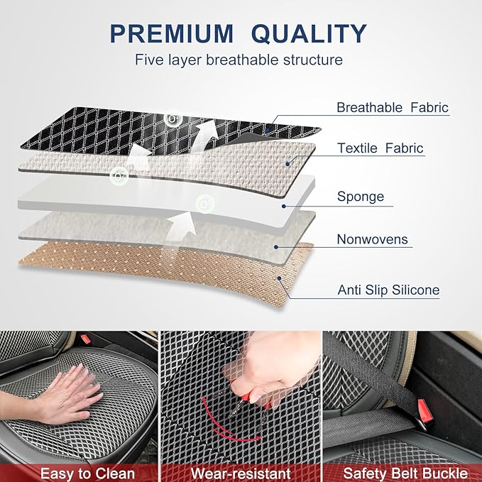 1 Pack Ventilated Cooling Car Seat Cover for Summer, 3D Air Mesh Breathable Leather Front Seat Protector with Storage Pocket, Universal Fit Non-Slip Seat Cushion for Car Truck SUV(Black)