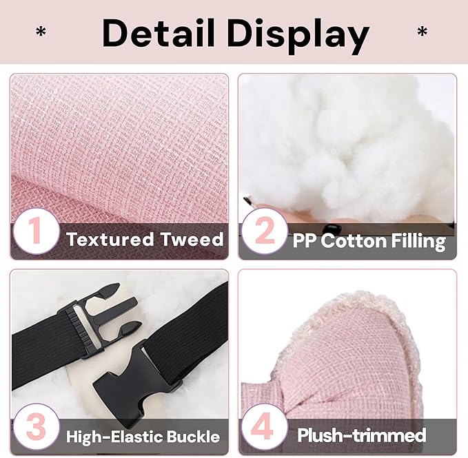 2-Pack Cute Bow Car Headrest Pillow Unique French-Inspired Bouclé Fabric Neck Support Cushion for Women Fits Most Cars (Pink)