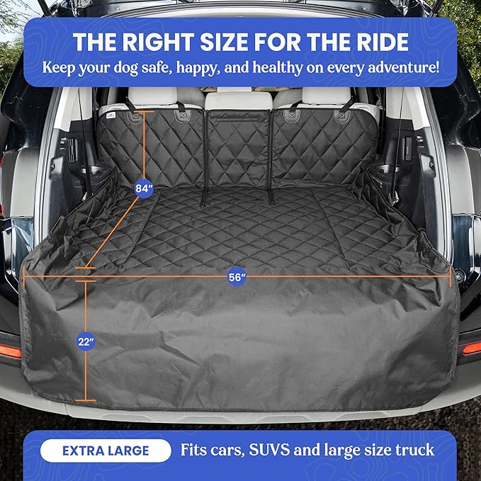 4Knines Split Cargo Liner for SUV – for Dogs & Pets, Heavy-Duty, Waterproof Trunk Mat & Cargo Cover – Fits 60/40 Split Bench & Armrest Pass-Through – Machine Washable, Non-Slip (Extra Large, Black)