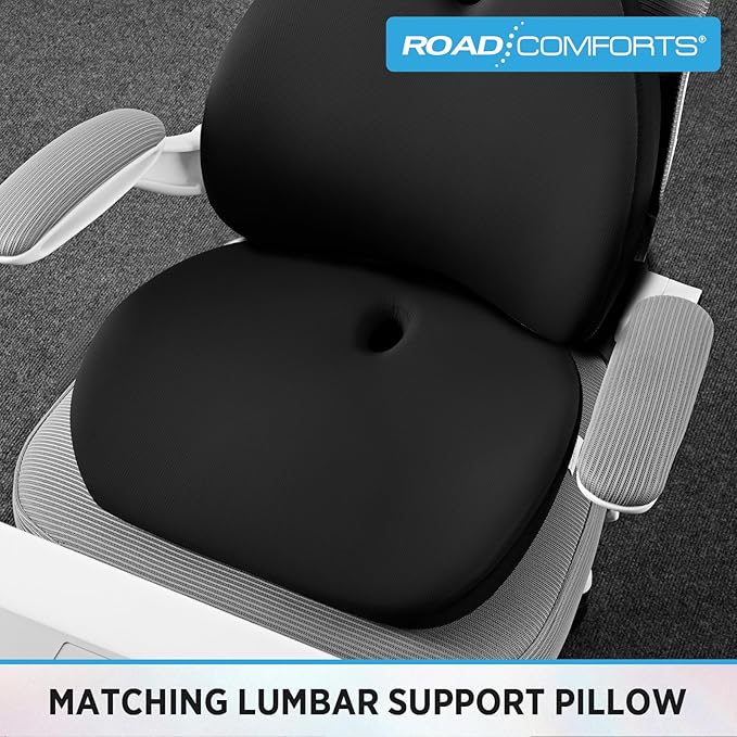 Road Comforts Premium Memory Foam Seat Cushion – Office Chair Cushion, Car Seat Cushion – Chair Cushions for Back & Sciatica Pain Relief – Seat Cushions for Office & Desk (Black)