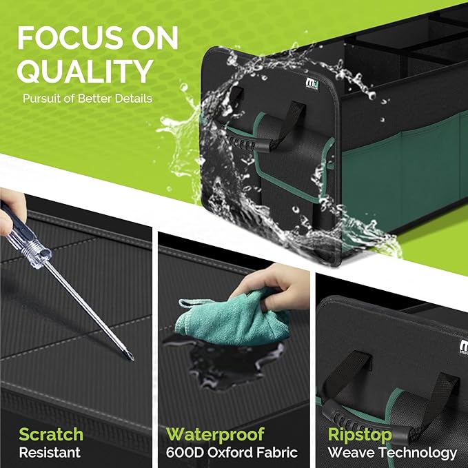 MIU COLOR Trunk Organizer for SUV, Large 5 Compartments Car Organizer, Collapsible Trunk Organizer, Strong Handle, Non-Slip Bottom, Storage Organizer for Sedans, Van, Jeep, Grocery, Black Mixed Green