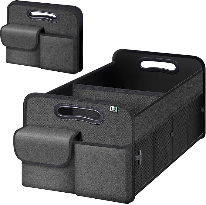 MIU COLOR Trunk Organizer for Car, Car Organizer, 8 Mesh Pockets Trunk Organizer for SUV, Non-Slip Bottom, Storage Organizer for Sedans, Van, Jeep, Grocery, 2 Compartments, Black 22"x13"x11"