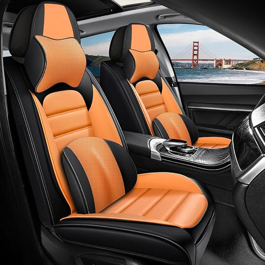 2 Seat Covers Fit for Acura ILX 2013-2022, Waterproof Premium Leather Automotive Accessories Seat Protectors Seat Cushions Wear-Resistant Car Seat Covers（Black&Orange,Front Deluxe）