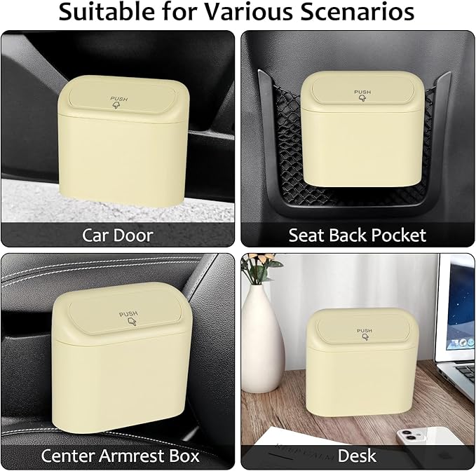 Accmor Car Trash Can, Portable Vehicle Trash Bin with Lid, Car Dustbin Garbage Organizer Holder with One Roll Trash Bag, Leakproof Hanging Mini Cars Storage Bag Container for Auto, SUV, Office (Beige)