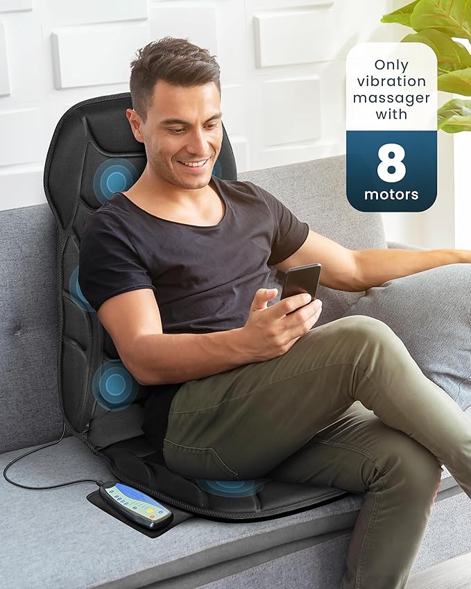 COMFIER Back Massager with Heat, Vibration Massage Seat Cushion with 8 Massage Nodes & 5 Modes, Adjustable Chair Massager Pad for Home Office, Heated Chair Pad, Valentines Day Gifts for Women Mom Wife