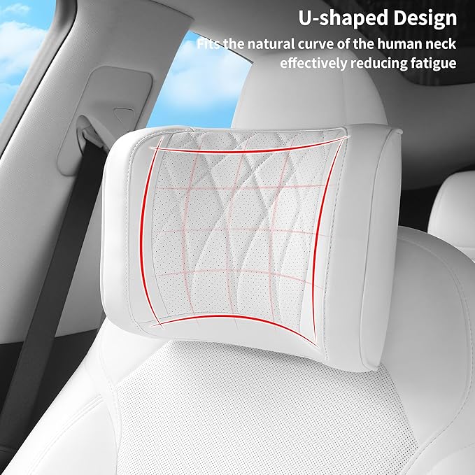 Car Headrest Leather Memory Foam Neck Pillow for Driving with Leather Soft Comfortable Seat Head Pillow Cushion / Car Neck Pillow SUV Sedan Relieving Neck Stiffness Seat Neck Support Pillow White 1PC