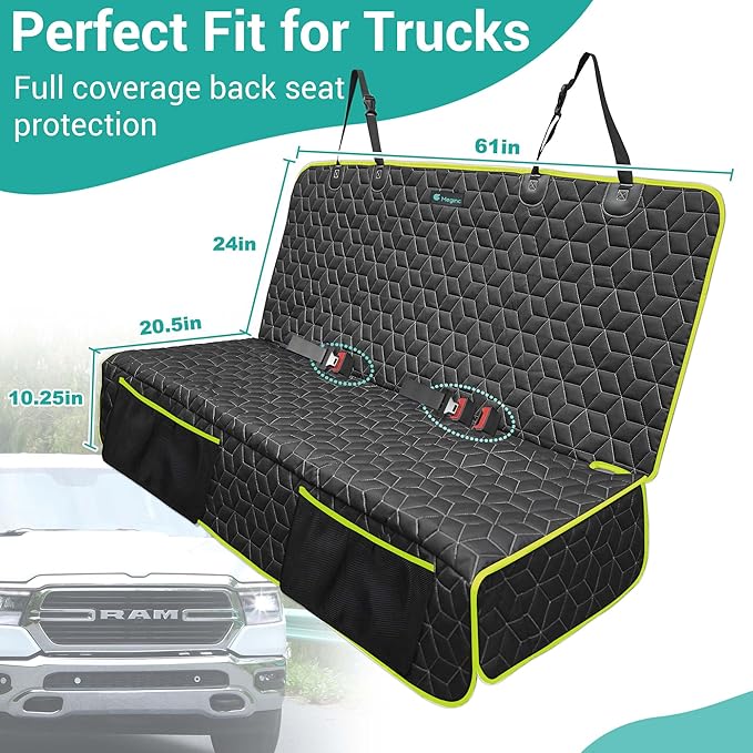 Dog Car Seat Covers for Ford f150/Ram1500/Nissan Frontier/Toyota Tacoma/GMC Canyon/Silverado, Waterproof Pet Back Seat Cover for Trucks, Scratchproof Nonslip Durable Rear Seat Cover for Dogs(Green)