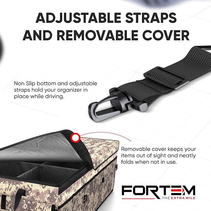 FORTEM Trunk Organizer with Cooler For SUV Car Trunk, Foldable Storage, Car Accessories for Women Men, Collapsible Bag, Perfect Christmas Gifts, 600D Oxford, Non Slip Bottom, Straps, Soft Cover (105L)