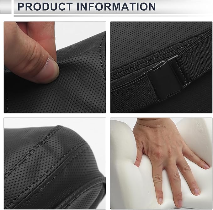 Car Headrest Pillow Ergonomic Comfortable Neck Support Pillow Nappa Leather and Memory Foam Adjustable Width Black 1 Pc for Driving Travel