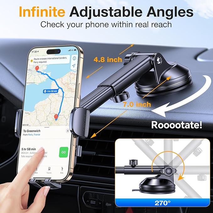 Romuto Car Phone Holder Mount【Super Suction】 Cell Phone Mount Phone Holders for Your Car Accessories for Women Men Dashboard/Windshield/Vent/Wall Shower Mounts Truck Stand for iPhone Samsung