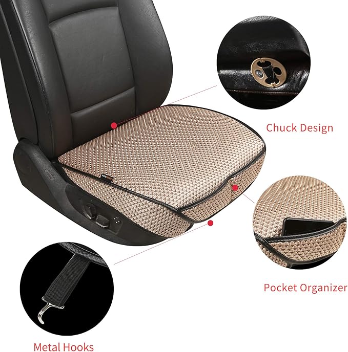 Auto Newer Breathable Universal Four Seasons Car Seat Covers, Luxury Car Seat Cushion，Protectors for Front Seat Bottoms,Compatible with 95% Vehicles， Fit for Cars Truck SUV (Gold Beige,2PCS)