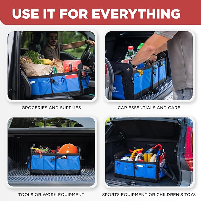 TRUNKCRATEPRO Car Trunk Organizers | Trunk Organizer, Car Storage Organizer - Premium Compartments Collapsible Portable car trunk organizers and storage for SUV (Large Capacity)