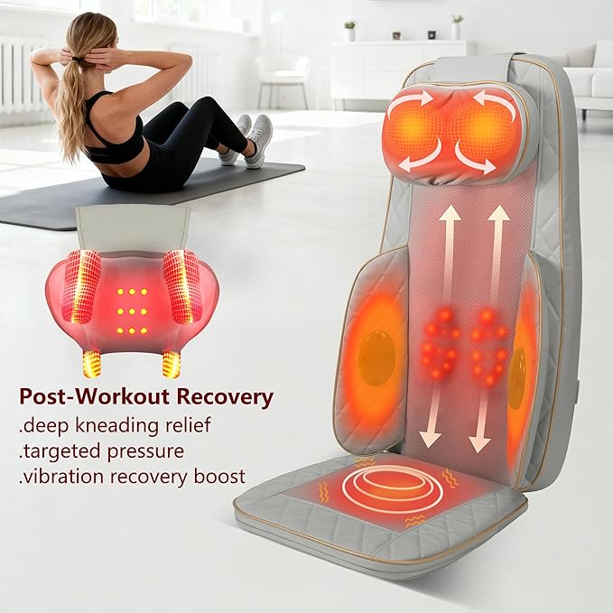 Shiatsu Neck and Back Massager with Heat - Full Back Walking Massager with Deep Kneading & Seat Cushion Vibration for Chair and Home, Pain Relief, Dual-Neck Detachable and Height Adjustment