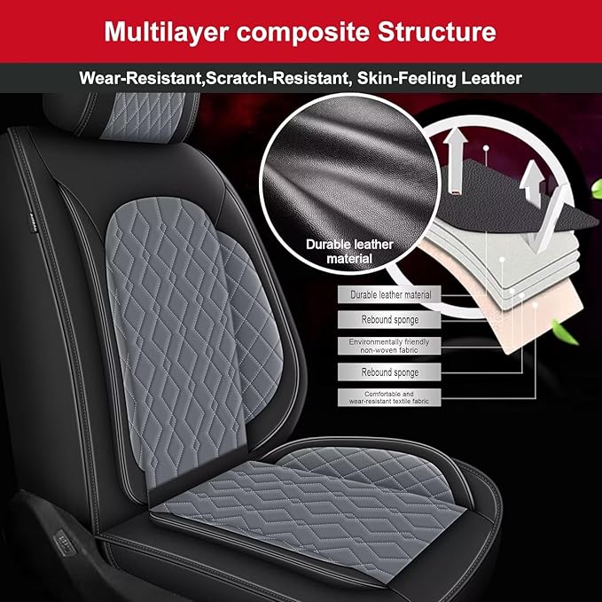 2 Front Car Seat Covers Fit for Kia Soul 2010-2024 2025 Waterproof Faux Leather Seat Cushion Protector (2 Seats, Black&Grey)