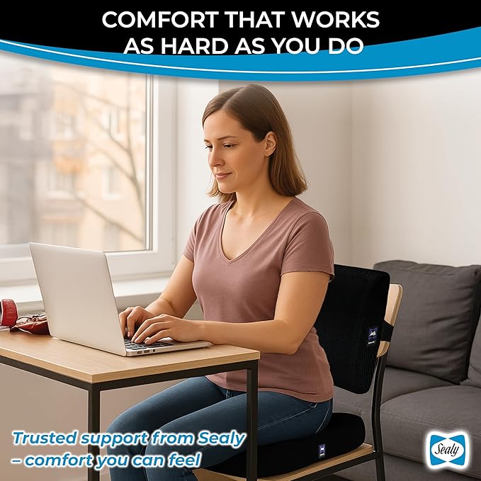 Sealy Memory Foam Car 2-Pack Seat Cushions – Ergonomic Cushions for Tailbone Pain Relief, Ideal for Office Chairs, Car Seats and Gaming Chairs, Premium Cushions Offering Superior Comfort and Support