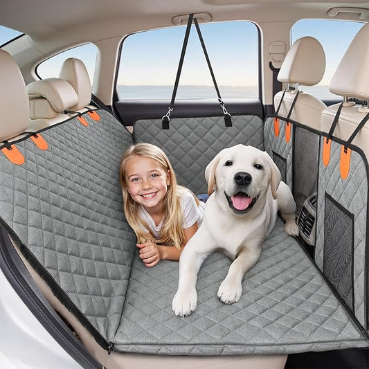 HOTEAGLE Back Seat Cover for Dogs, Waterproof Hard Bottom Spacious and Comfortable, Ideal for Car Trips and Outdoor Adventures, Cherished by Pet Owners（Grey）