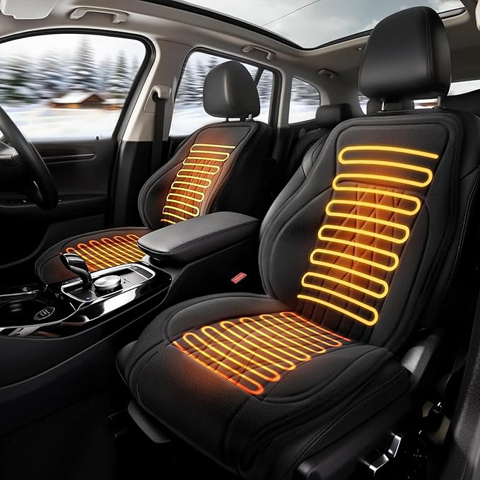 2Pcs Universal Car Seat Cushion with Lumbar Support & 4H Timer, Premium Comfort Velour Car Seat Cover for Driver and Passenger Sides, Fits Cars, Trucks, SUVs, and Vans