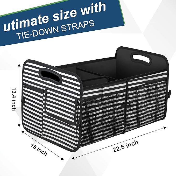 Femuar Car Trunk Organizer,Car Storage Organizer with 72L Large Capacity Waterproof Collapsible and 11 Pockets,Trunk Organizer for Car Suv/Jeep/Sedan, Large Size, Stripe
