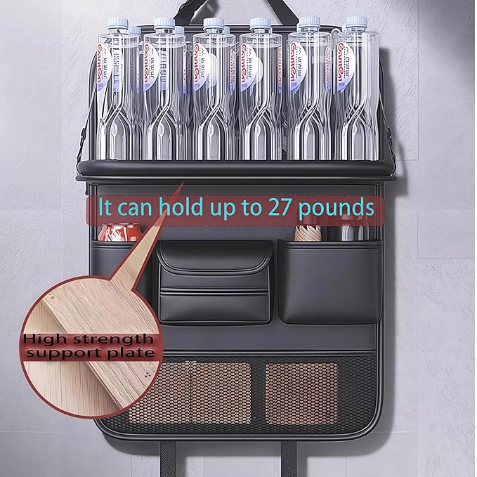 Foldable Car Table for Backseat Headrest with Big Pockets Waterproof Leather, Back Seat Car Organizer with Tray, Seat Organizer for Backseat