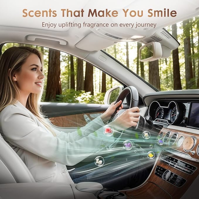 Wooden Car Air Freshener for Vent, Refillable Essential Oil Diffuser Clip with Long-Lasting Natural Scent, Solid European Beech wood & Metal Luxury Auto Deodorizer