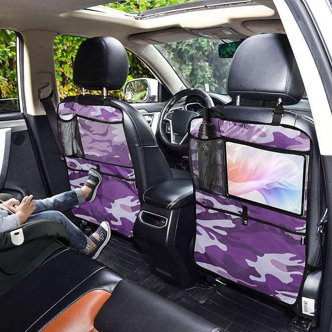 Automotive Seat Back Organizers Car Seat Organizer Waterproof Car Back Storage Kick Mat, Backseat Car Organizer with Pockets,Car Seat Protector Fit All 2Pcs Camouflage